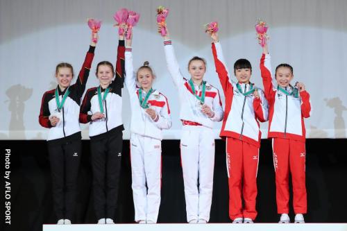 2019 トランポリン 世界年齢別競技大会 女子 シンクロ 13-14歳 表彰式